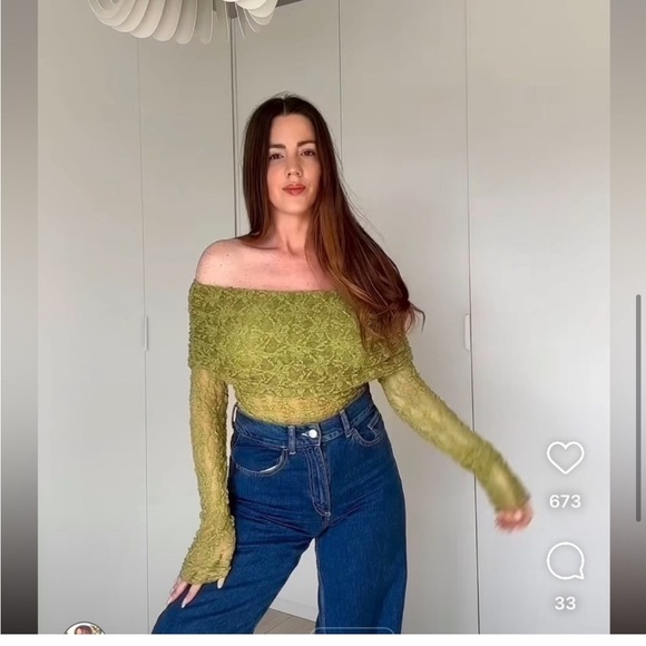 NWT Zara off the shoulder green lace top blogger fav size S - Picture 8 of 14